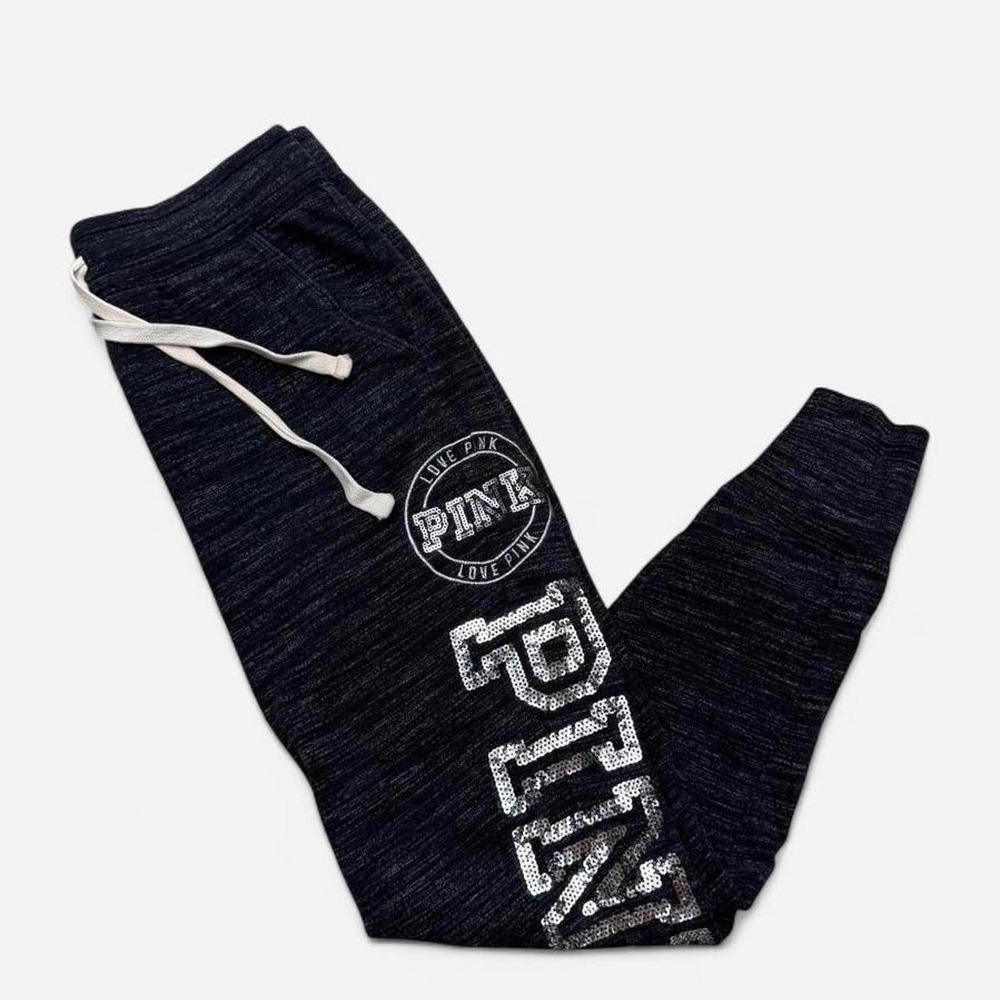 Victorias Secret PINK Sequin Logo Jogger Sweatpants Grey XS